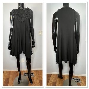 Moma Floral Petals Embellished Knee Length Tank Dress Sz M Rayon Black NWT